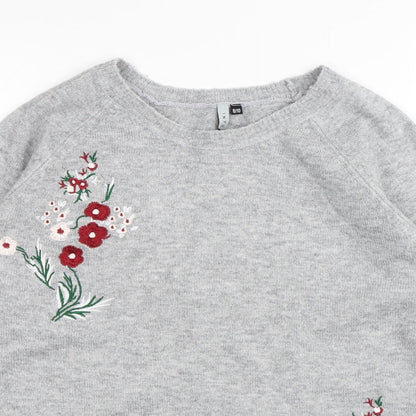 Intuition Womens Grey Round Neck Floral Acrylic Pullover Jumper Size 10 - Flowers