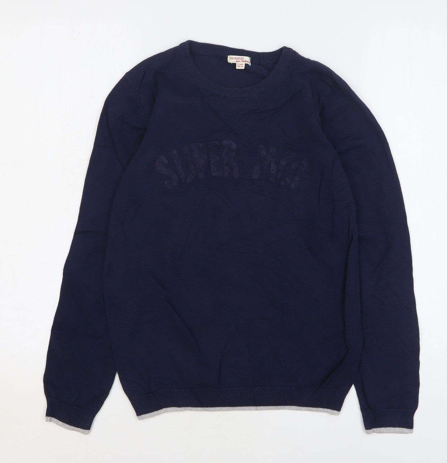 Du Pareil Girls Blue Round Neck Cotton Pullover Jumper Size 12 Years Pullover