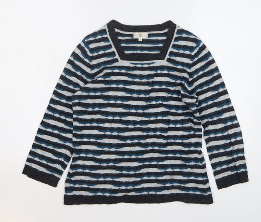 Country Casuals Womens Multicoloured Square Neck Striped Cotton Pullover Jumper Size S