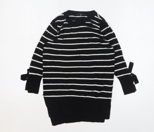 F&F Womens Black Round Neck Striped Viscose Pullover Jumper Size 6