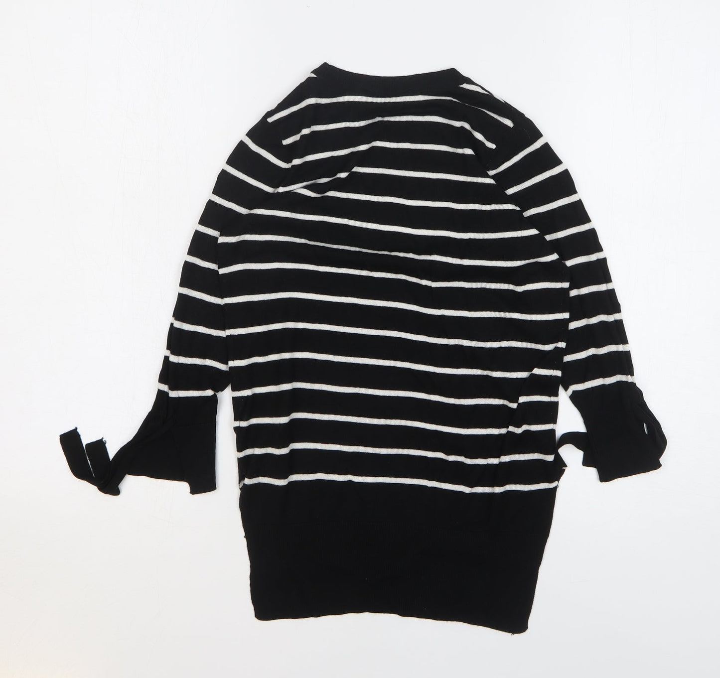 F&F Womens Black Round Neck Striped Viscose Pullover Jumper Size 6