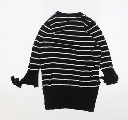 F&F Womens Black Round Neck Striped Viscose Pullover Jumper Size 6
