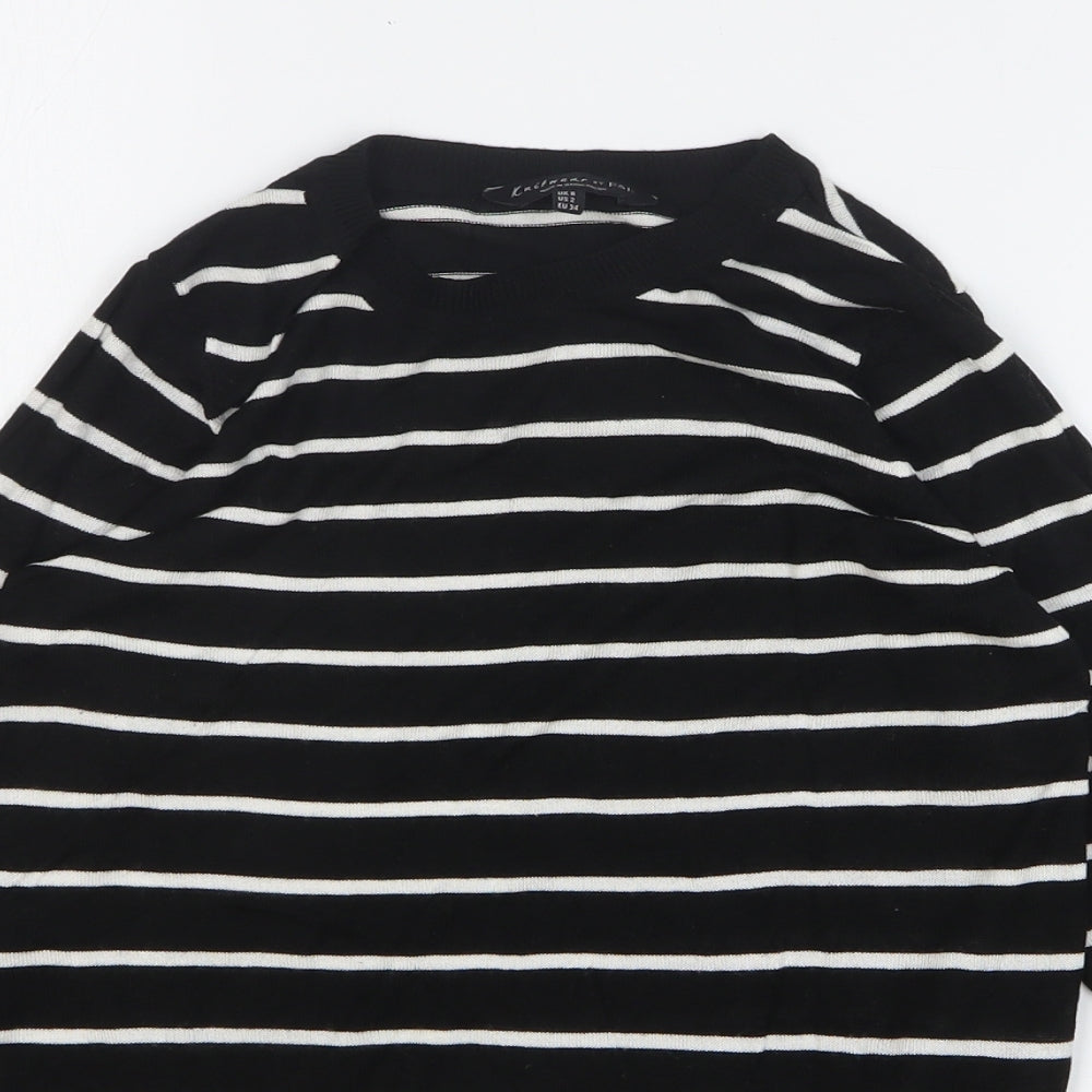 F&F Womens Black Round Neck Striped Viscose Pullover Jumper Size 6