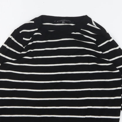 F&F Womens Black Round Neck Striped Viscose Pullover Jumper Size 6