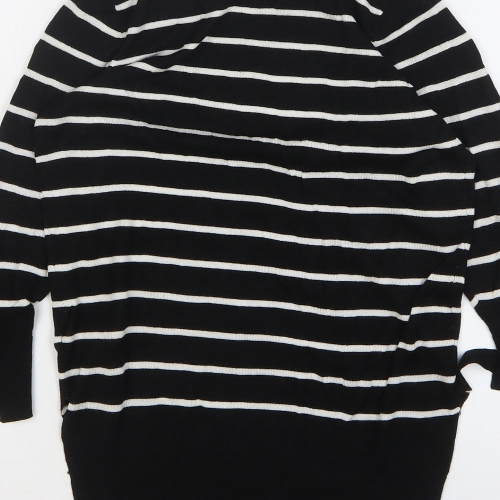 F&F Womens Black Round Neck Striped Viscose Pullover Jumper Size 6
