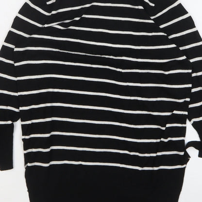 F&F Womens Black Round Neck Striped Viscose Pullover Jumper Size 6