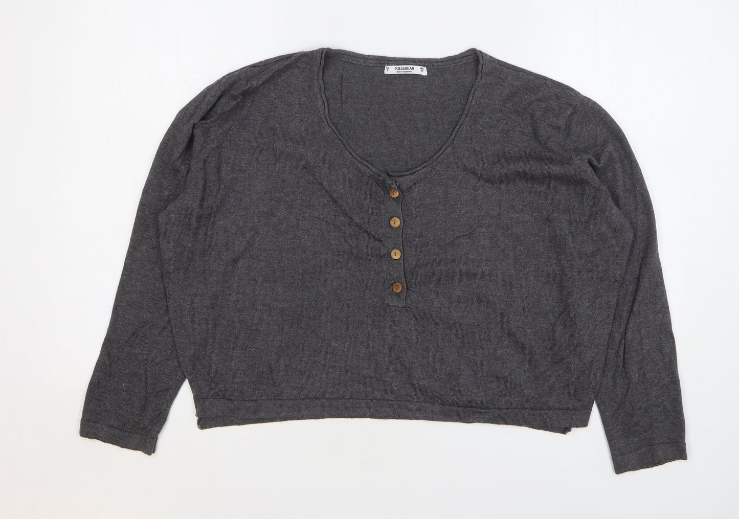 Womens UK Size S Pull&Bear Grey Cropped T-Shirt