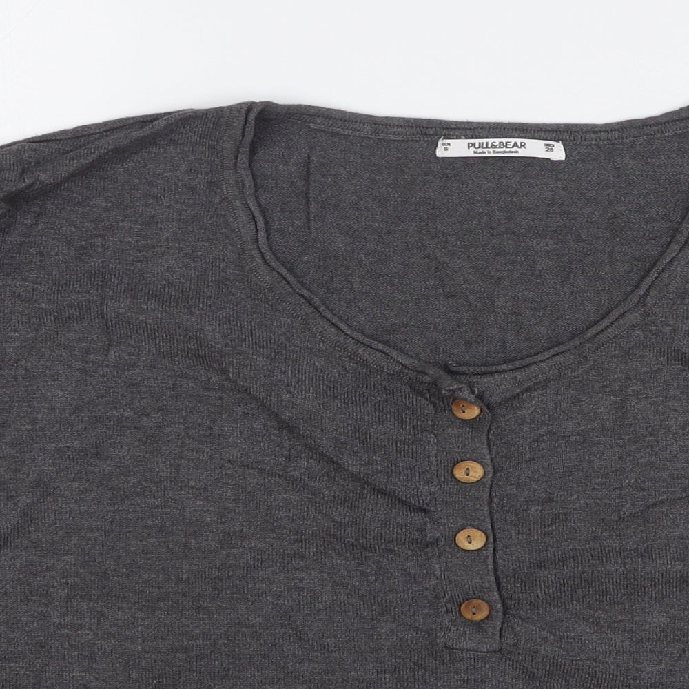 Womens UK Size S Pull&Bear Grey Cropped T-Shirt