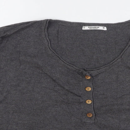 Womens UK Size S Pull&Bear Grey Cropped T-Shirt