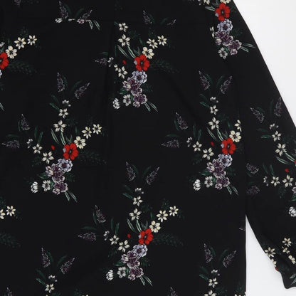 H&M Womens Black Floral Polyester Shift Size 10 Round Neck Button