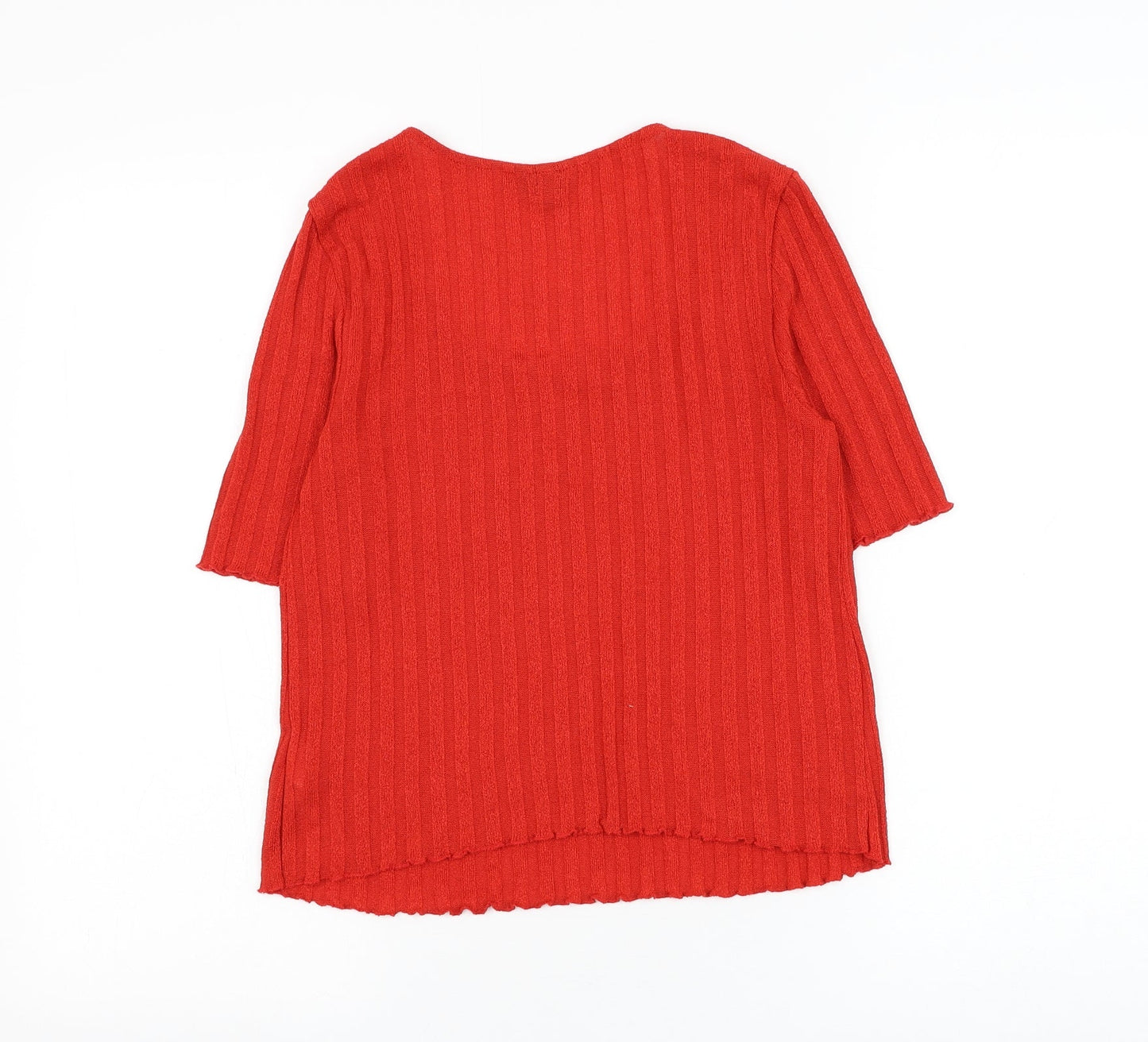 Topshop Womens Red Striped Polyester Basic T-Shirt Size 12 Scoop Neck - Lettuce Hem