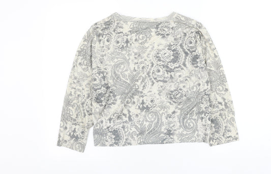 AMARANTO Womens Grey V-Neck Paisley Polyester Cardigan Jumper Size 16