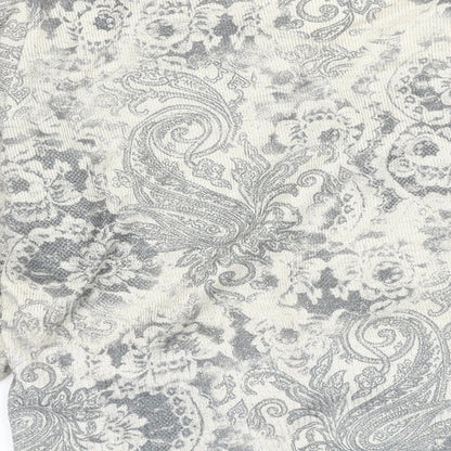 AMARANTO Womens Grey V-Neck Paisley Polyester Cardigan Jumper Size 16