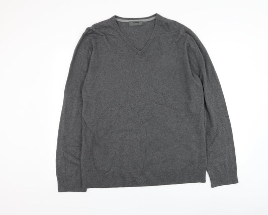 Burton Mens Grey V-Neck Cotton Pullover Jumper Size XL