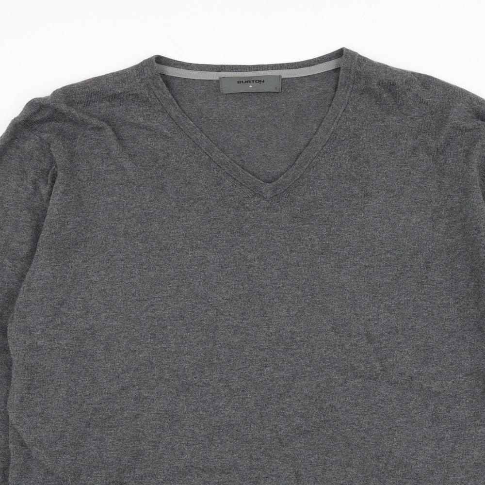 Burton Mens Grey V-Neck Cotton Pullover Jumper Size XL