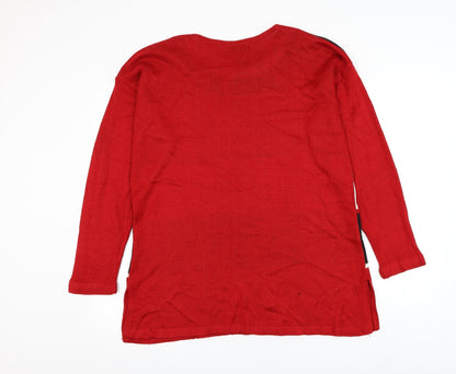 Natural In-Front Womens Red Round Neck Striped Acrylic Pullover Jumper Size L