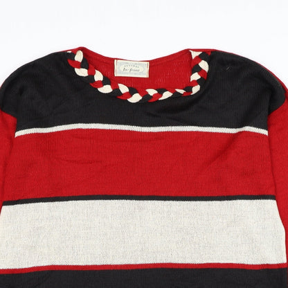 Natural In-Front Womens Red Round Neck Striped Acrylic Pullover Jumper Size L