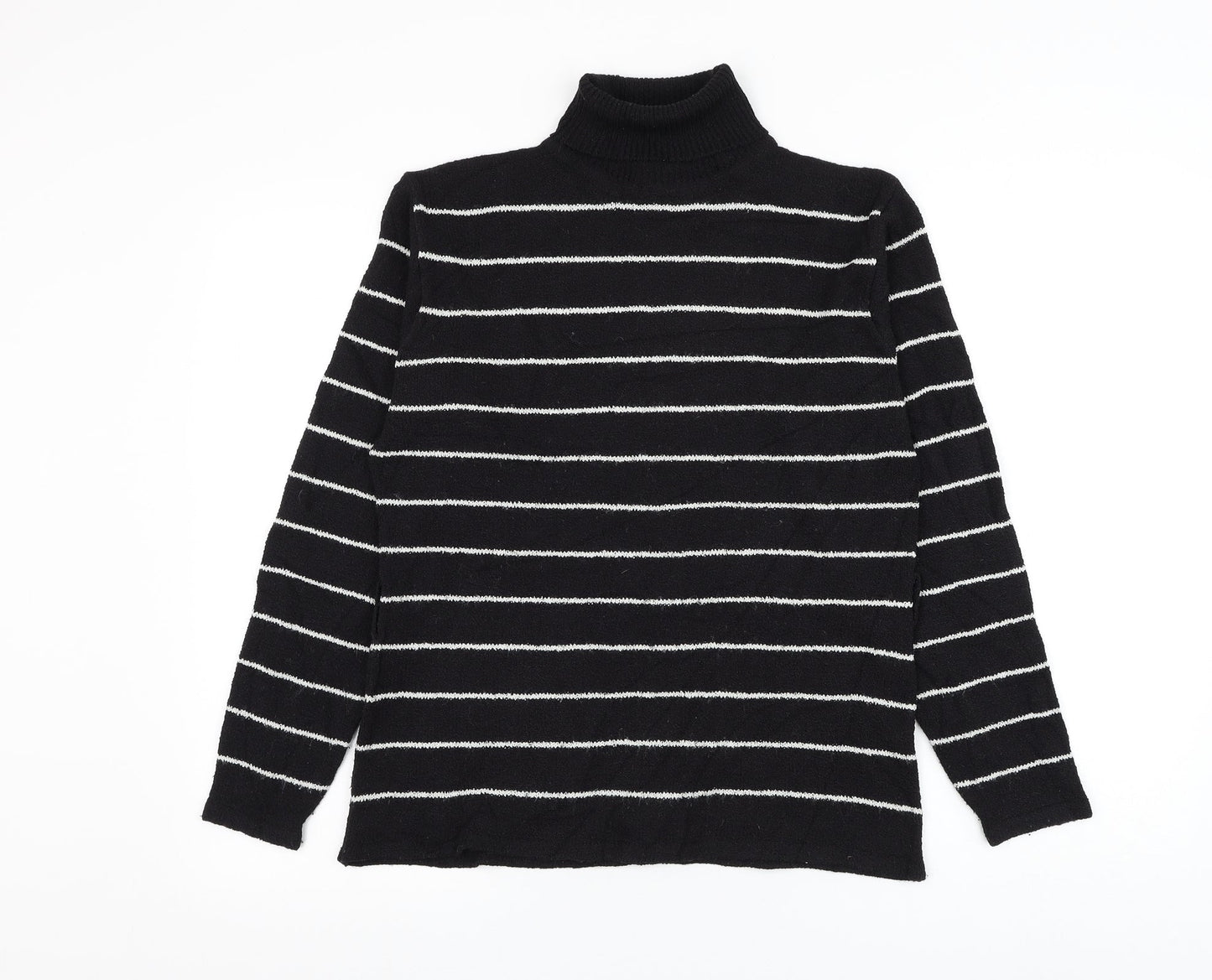 Alibi Womens Black Roll Neck Striped Acrylic Pullover Jumper Size L