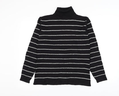 Alibi Womens Black Roll Neck Striped Acrylic Pullover Jumper Size L
