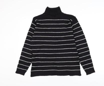Alibi Womens Black Roll Neck Striped Acrylic Pullover Jumper Size L