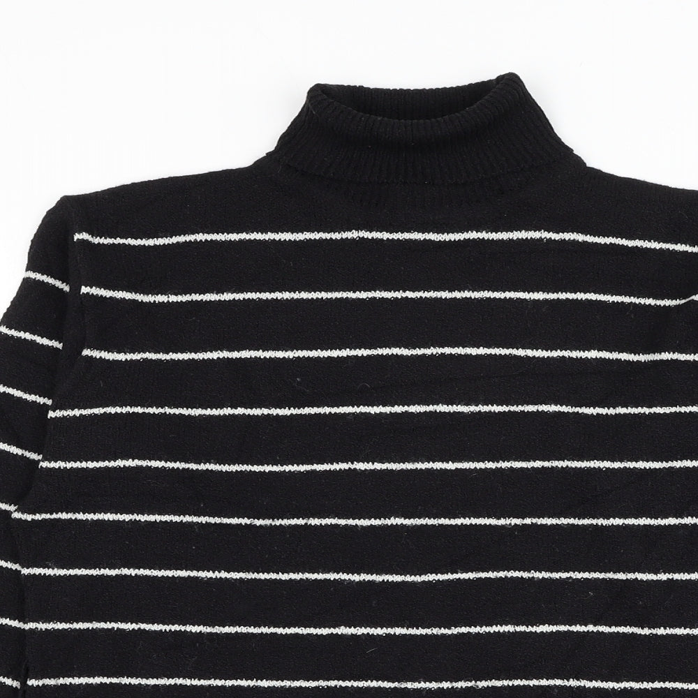 Alibi Womens Black Roll Neck Striped Acrylic Pullover Jumper Size L