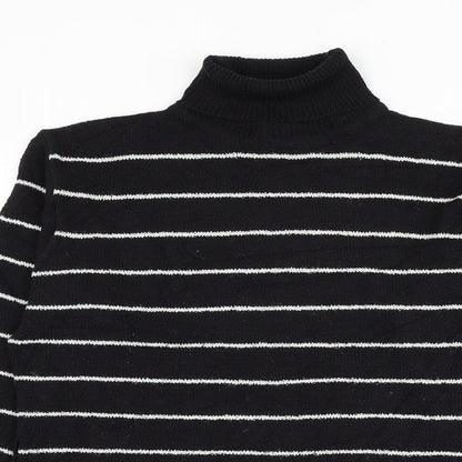 Alibi Womens Black Roll Neck Striped Acrylic Pullover Jumper Size L