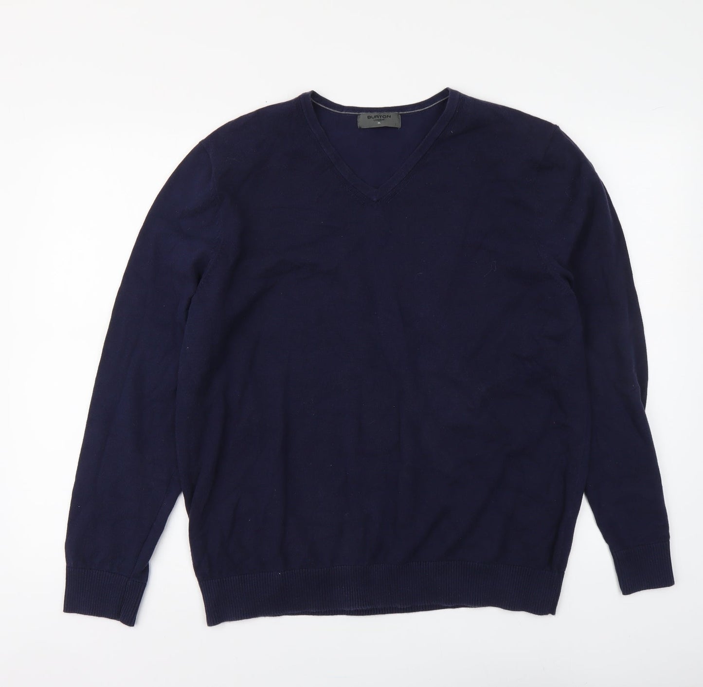 Burton Mens Blue V-Neck Cotton Pullover Jumper Size XL