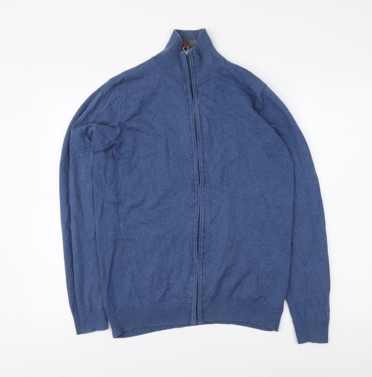 Tom Taylor Mens Blue High Neck Cotton Full Zip Jumper Size M
