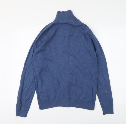 Tom Taylor Mens Blue High Neck Cotton Full Zip Jumper Size M