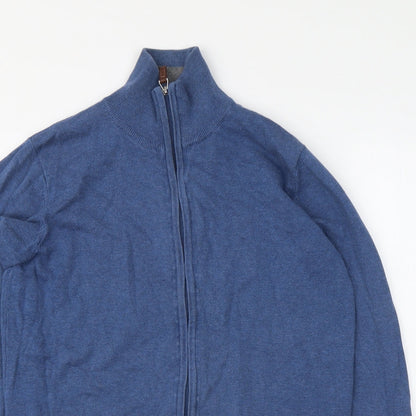 Tom Taylor Mens Blue High Neck Cotton Full Zip Jumper Size M