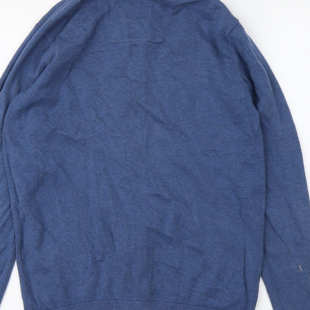 Tom Taylor Mens Blue High Neck Cotton Full Zip Jumper Size M