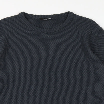 M&Co Mens Blue Round Neck Acrylic Pullover Jumper Size XL