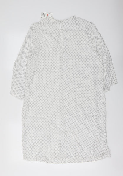 H&M Womens White Polka Dot Polyester A-Line Size M Round Neck Pullover