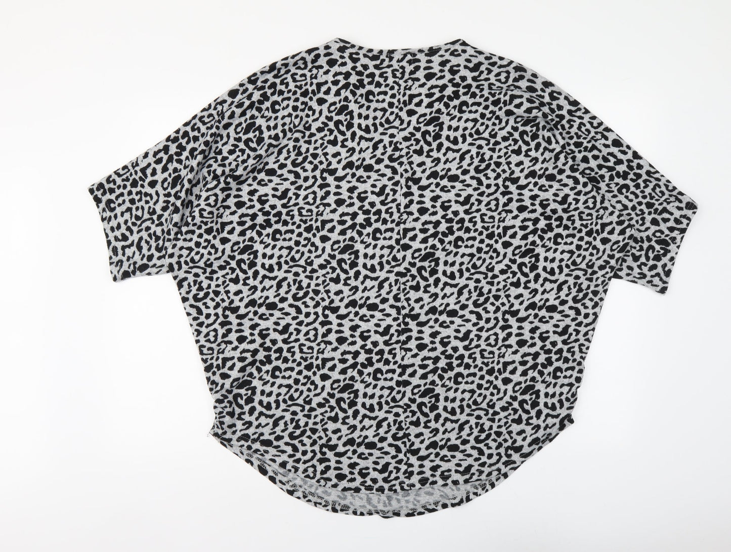 Blue Vanila Womens Grey V-Neck Animal Print Acrylic Henley Jumper Size M