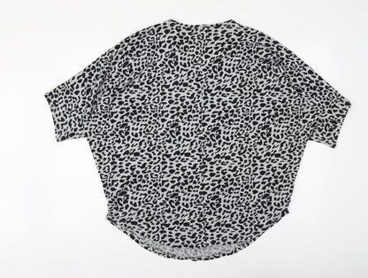 Blue Vanila Womens Grey V-Neck Animal Print Acrylic Henley Jumper Size M