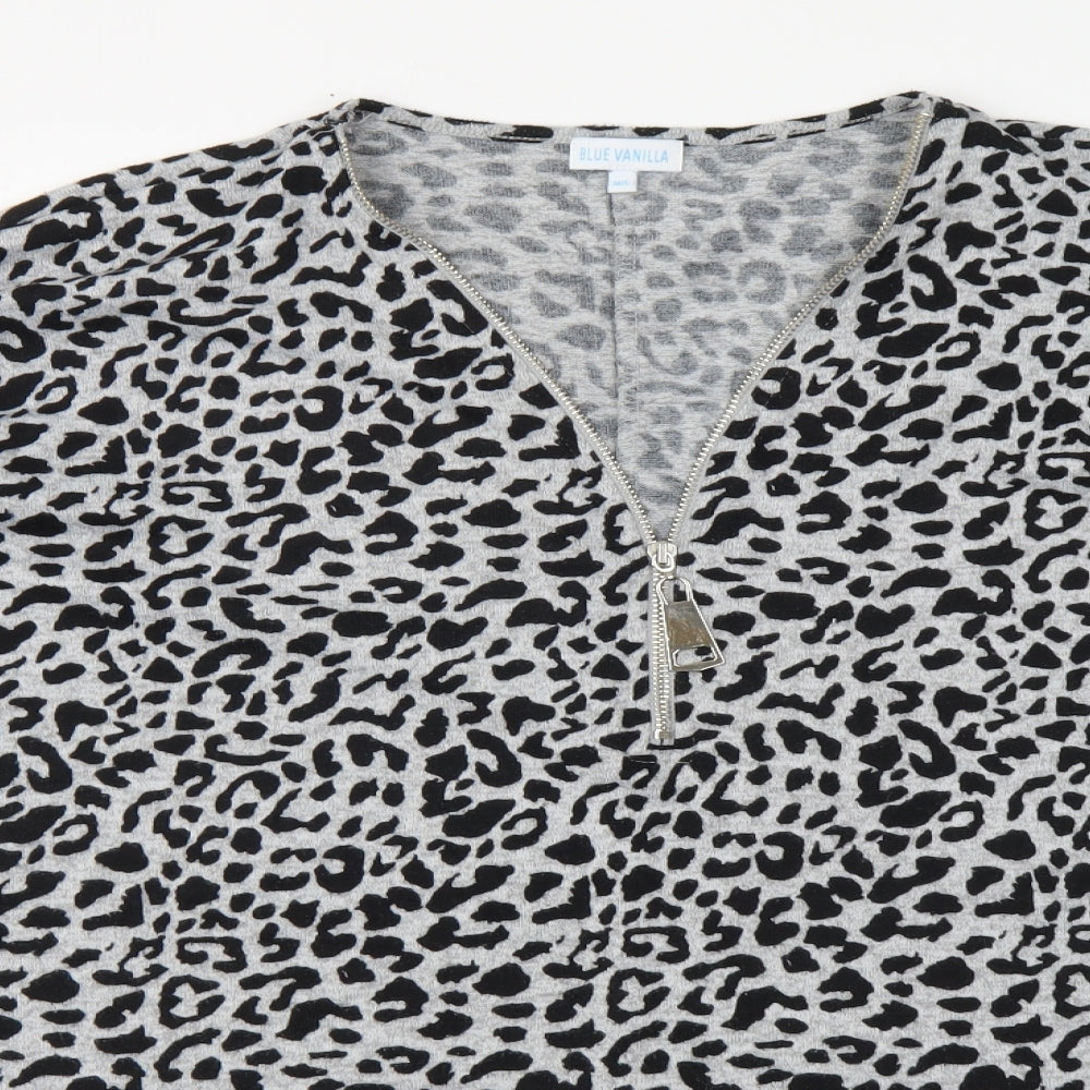 Blue Vanila Womens Grey V-Neck Animal Print Acrylic Henley Jumper Size M