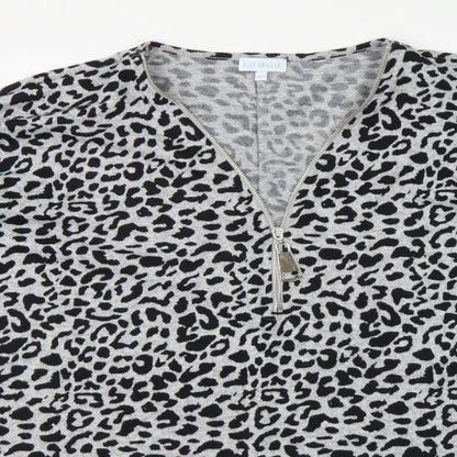 Blue Vanila Womens Grey V-Neck Animal Print Acrylic Henley Jumper Size M