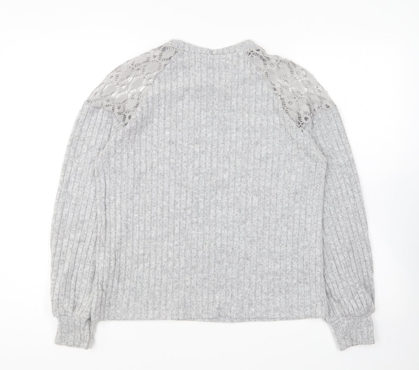 SheIn Womens Grey Round Neck Polyester Pullover Jumper Size S - Lace Shoulder