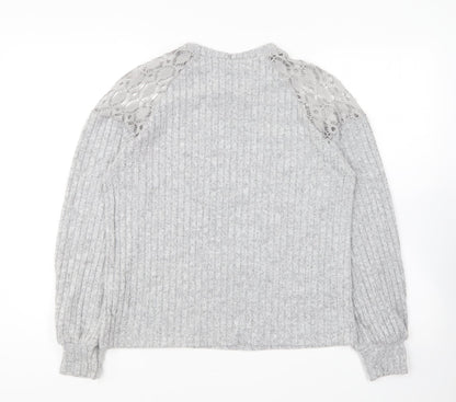 SheIn Womens Grey Round Neck Polyester Pullover Jumper Size S - Lace Shoulder