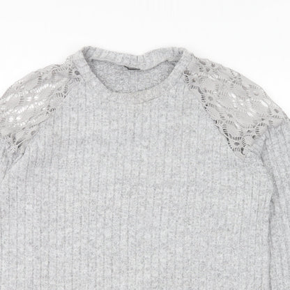 SheIn Womens Grey Round Neck Polyester Pullover Jumper Size S - Lace Shoulder
