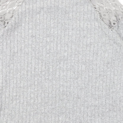 SheIn Womens Grey Round Neck Polyester Pullover Jumper Size S - Lace Shoulder