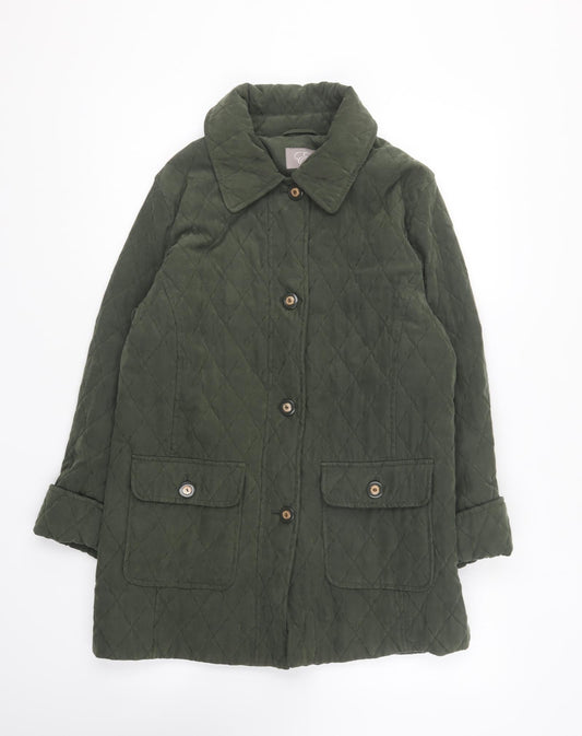 Preworn Womens Green Quilted Coat Size 10 Button