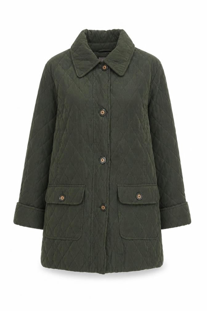 Preworn Womens Green Quilted Coat Size 10 Button