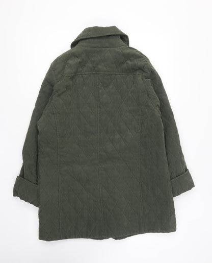 Preworn Womens Green Quilted Coat Size 10 Button