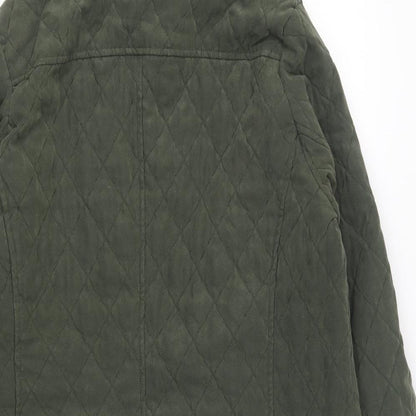 Preworn Womens Green Quilted Coat Size 10 Button