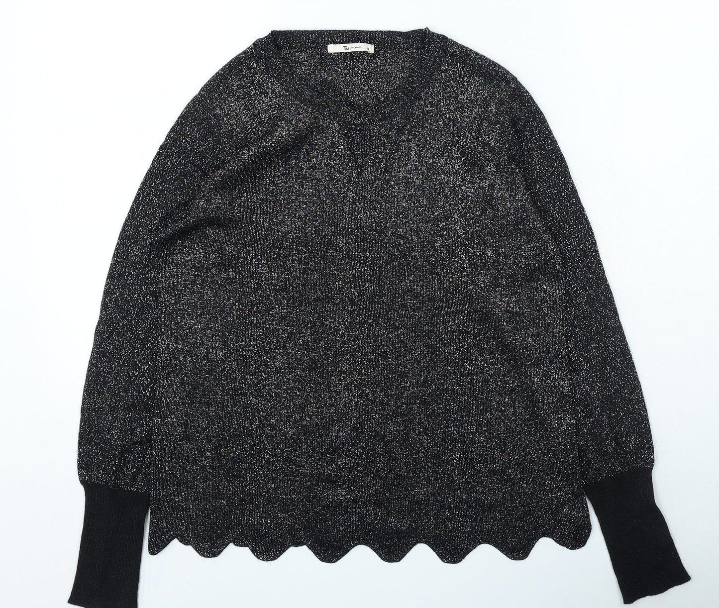 TU Womens Silver Round Neck Viscose Pullover Jumper Size 12