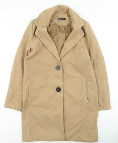Boohoo Womens Brown Overcoat Coat Size 8 Button