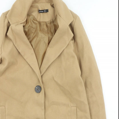 Boohoo Womens Brown Overcoat Coat Size 8 Button