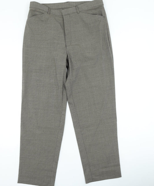Preworn Womens Brown Plaid Polyester Trousers Size 34 in L29 in Regular Zip