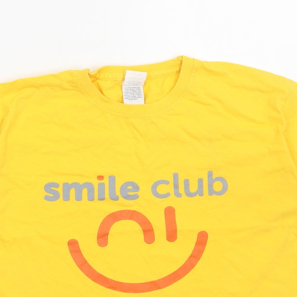 Fruit of the Loom Boys Yellow Cotton Basic T-Shirt Size 7-8 Years Round Neck Pullover - Smile